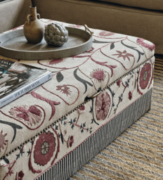 OKA, Sheki Upholstered Storage Ottoman - Charcoal/Venetian Red, Ottoman - thumbnail 1