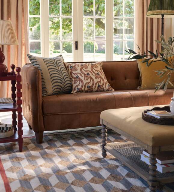 OKA, Abbotsford Leather 3-Seater Sofa - Aged Tobacco, Sofa - image 1