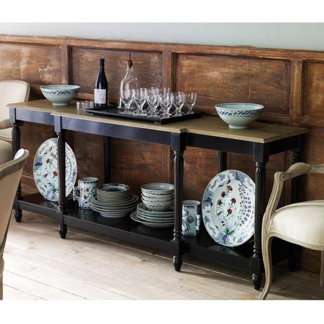 OKA, Upton Weathered Oak Top Console Table - Black, Console Tables, Wood