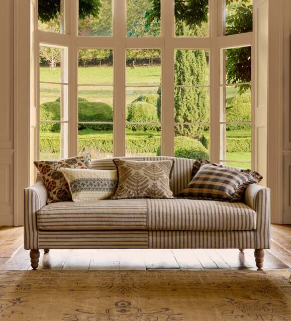 OKA, Pippo Stripe Linen 3-Seater Sofa - Sapphire, Sofa - image 1