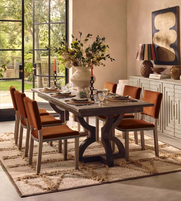 OKA, Abbey Velvet Dining Chair - Dirty Orange, Dining Chair