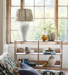 OKA, Elemeri Pleated Silk Lampshade 50cm - Heron Blue, Lampshade