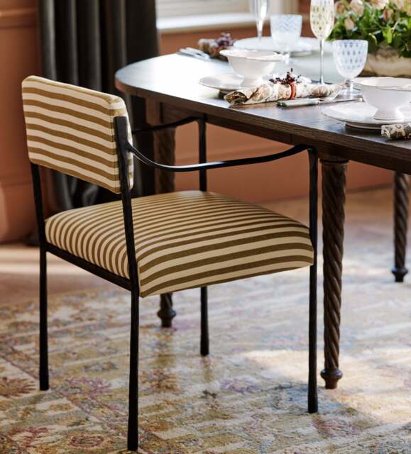 OKA, Abellona Upholstered Dining Chair - Olive Stripe, Dining Chair - image 1