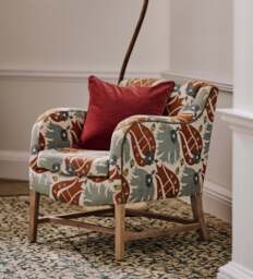 OKA, Nomeko Hidaya Linen Armchair - Blood Orange/Blue, Armchair