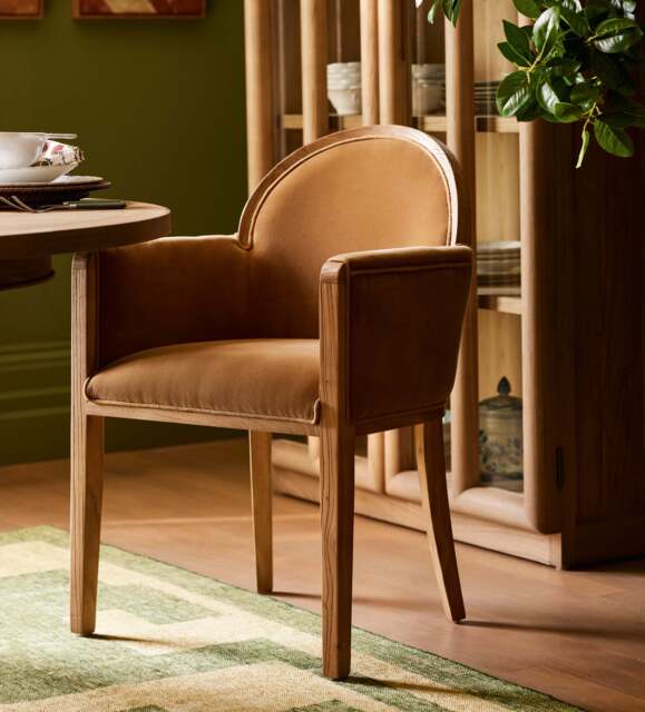 OKA, Wilbur Velvet Dining Chair - Dark Weathered Oak/Caramel, Dining Chair - image 1