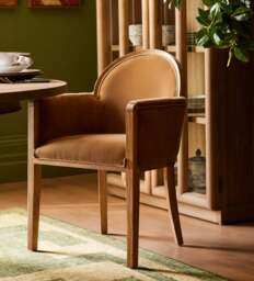 OKA, Wilbur Velvet Dining Chair - Dark Weathered Oak/Caramel, Dining Chair - thumbnail 1