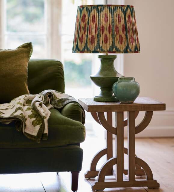 OKA, Amisha Pleated Linen Lampshade 45cm - Slate Blue/Gold, Lampshade - image 1