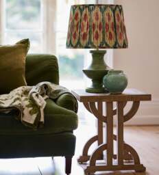 OKA, Amisha Pleated Linen Lampshade 45cm - Slate Blue/Gold, Lampshade