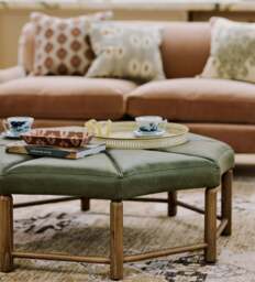 OKA, Ottagono Leather Ottoman - Spruce, Ottoman