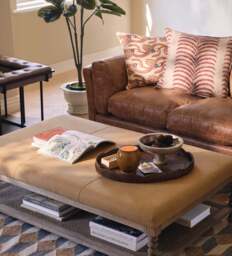 OKA, Marwick Leather 2-Seater Sofa - Aged Tobacco, Sofa - thumbnail 1