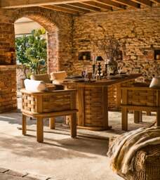 OKA, Verdandi Garden Dining Table - Natural Teak, Garden Table