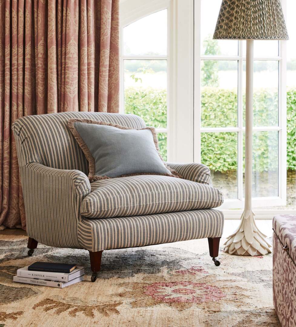 OKA, Coleridge Ticking Stripe Armchair with Fixed Linen Cover