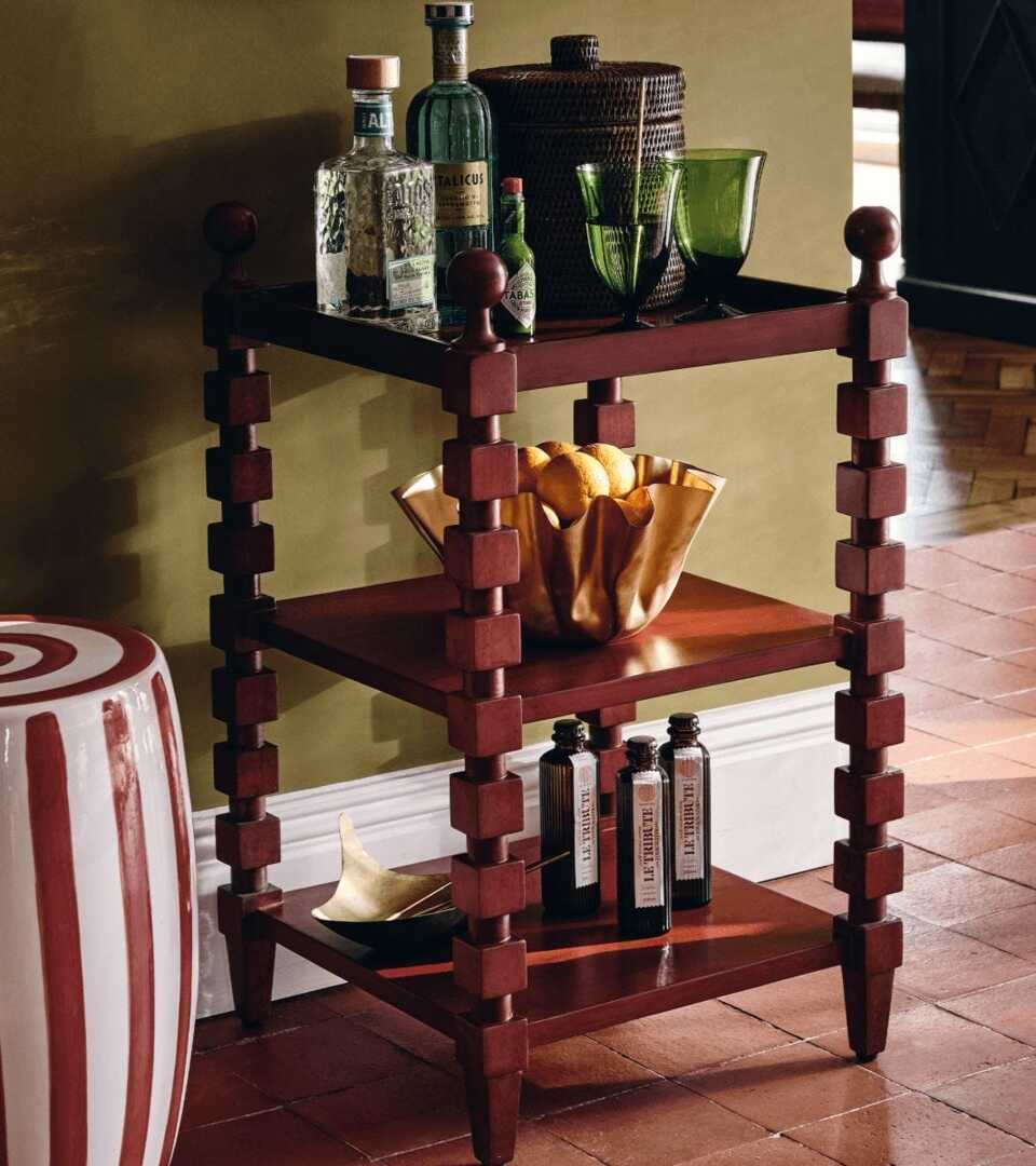 OKA, Huxley Side Table Brushed Red, Side Tables, Mango Wood by