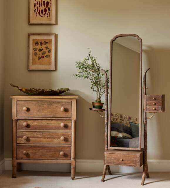 OKA, Fiorella Floor-Standing Mirror with Drawers - Burnt Oak, Standing Mirror - image 1