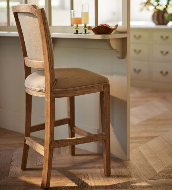 OKA, Camaret Bar Stool - Weathered Oak/Wild Oats Wide Herringbone, Bar Stool - image 1