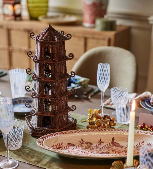 OKA, Rattan Pagoda Lantern - Antique Brown, Candle Holder - image 1