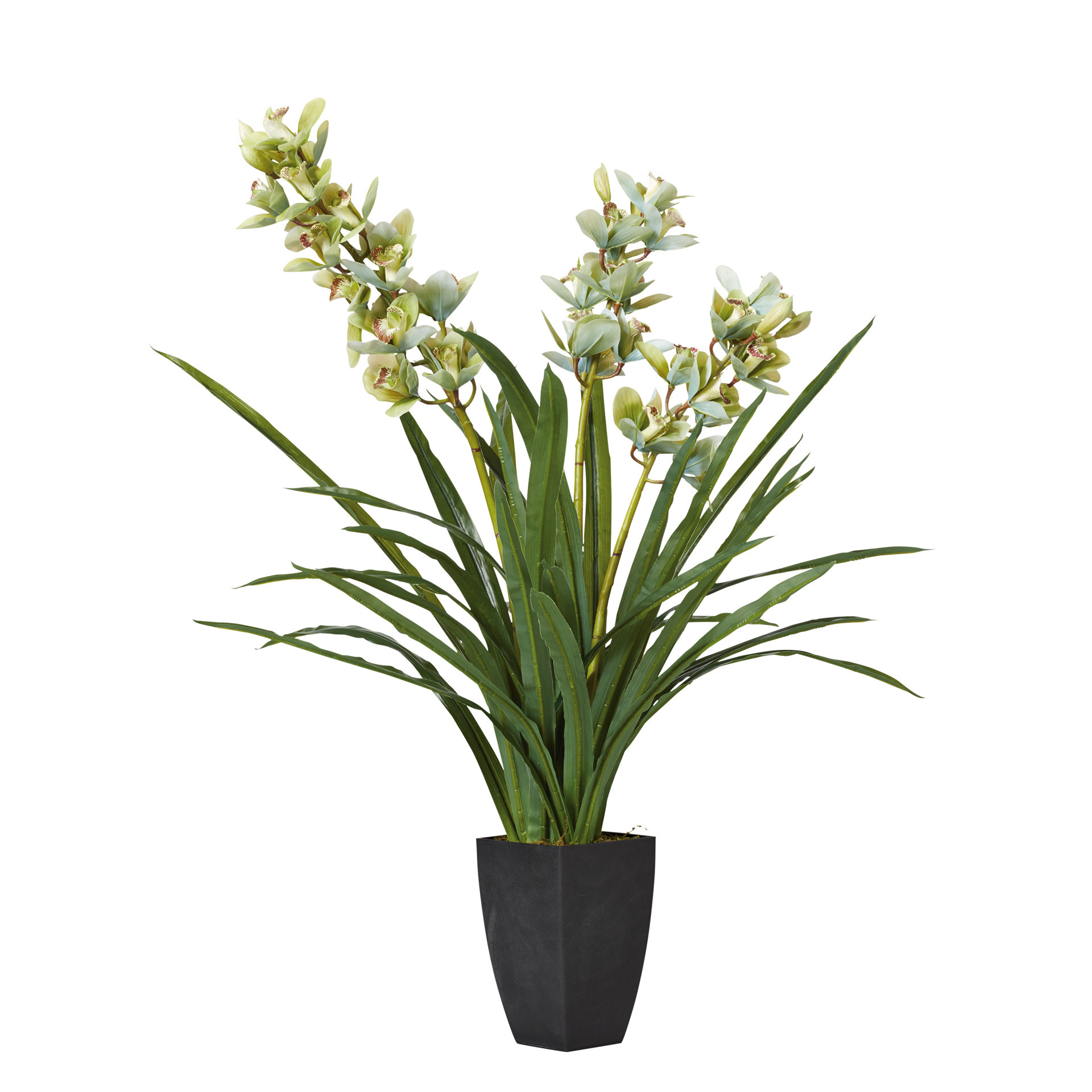 Faux Cymbidium Orchid With Narrow Vase - Green