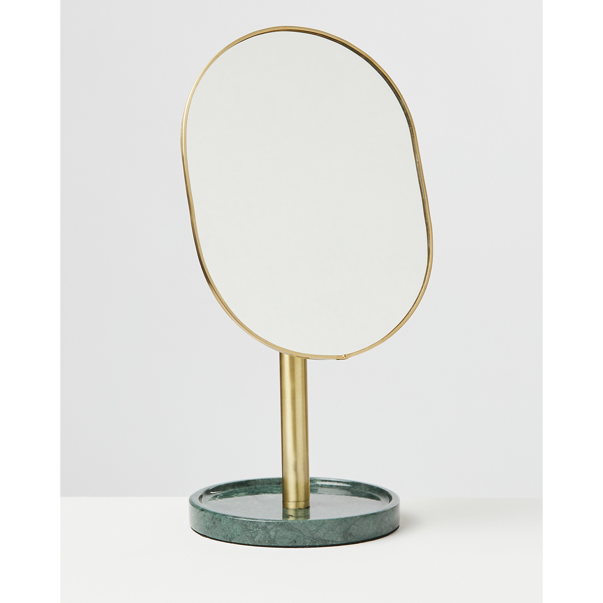 Gold Metal & Marble Oval Pivoting Dressing Table Mirror