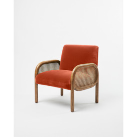 Loha Coral Orange Velvet & Rattan Armchair