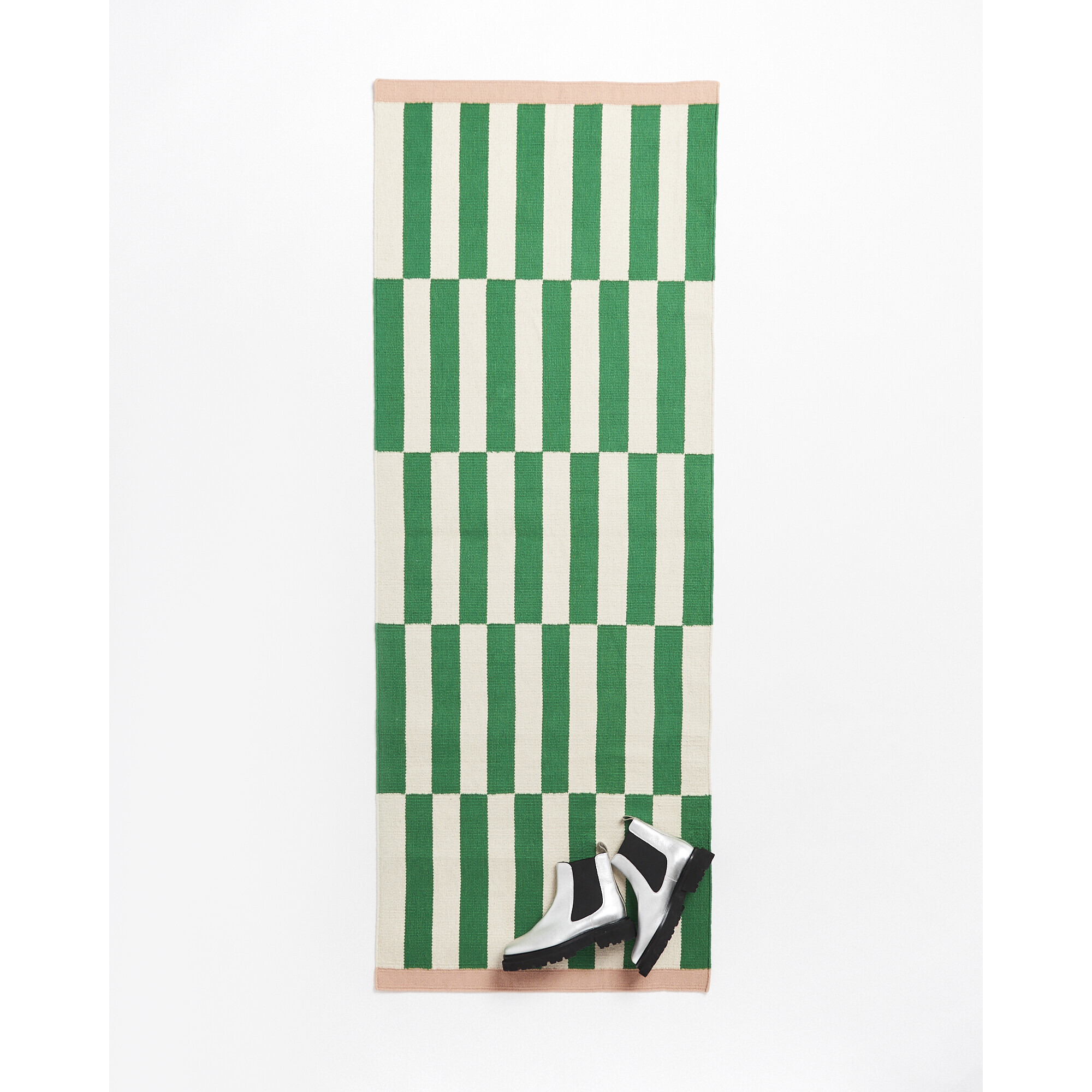 Simeon Handwoven Striped Green Cotton Runner Rug
