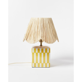 Ines Yellow Raffia & Ceramic Desk & Table Lamp
