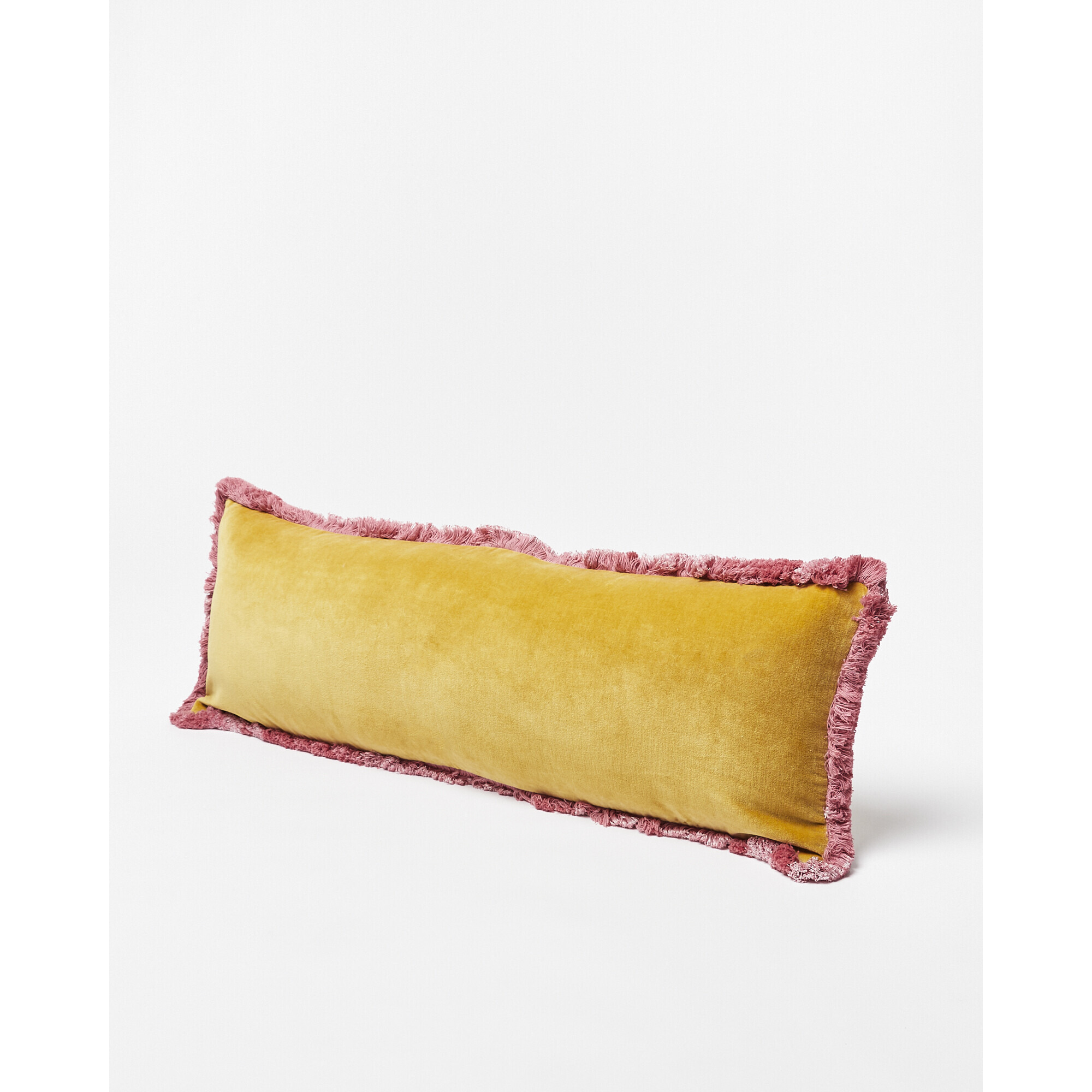 Issey Pink Velvet Fringed Bolster Cushion Cover