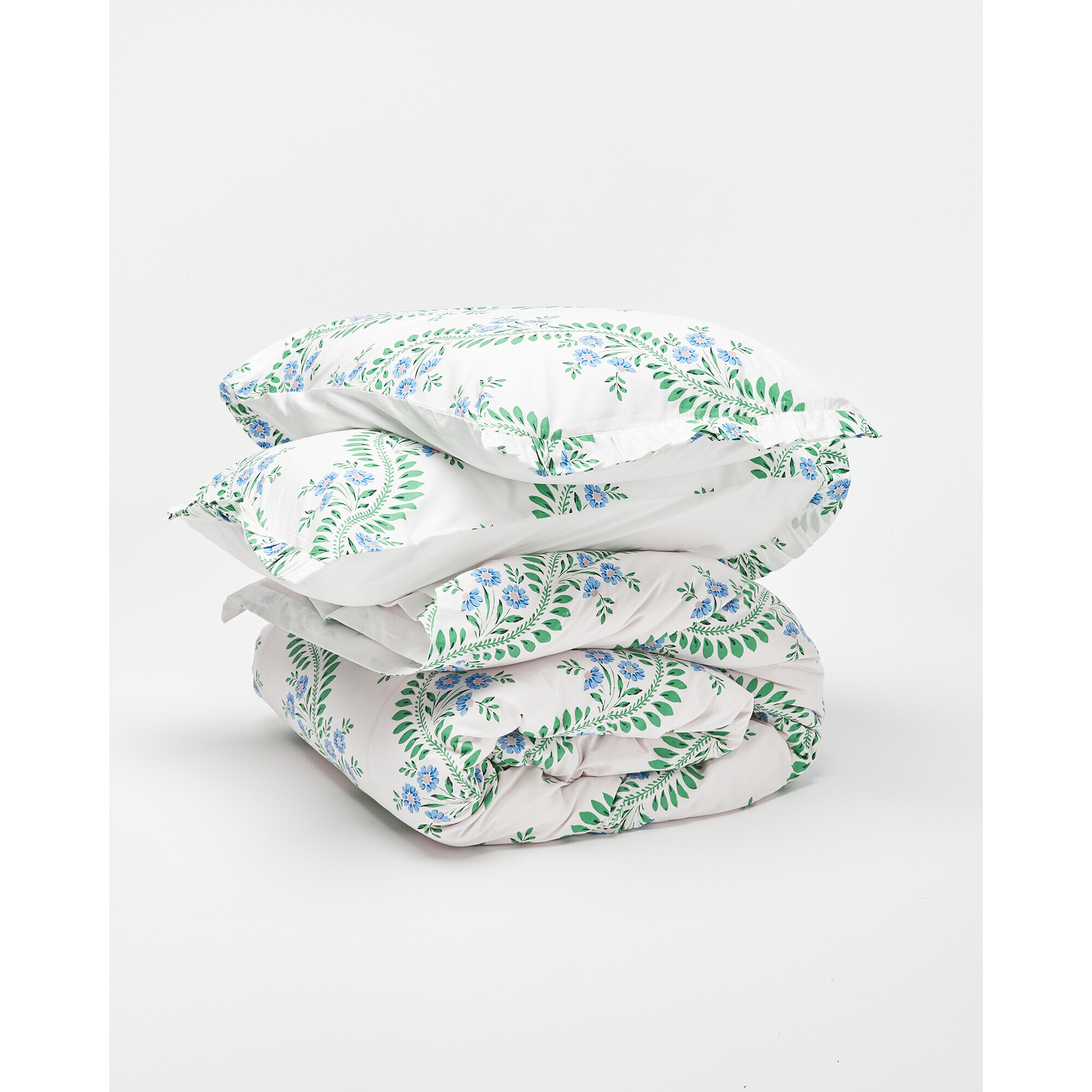 Olivia Floral Print Green & White King Duvet & Pillowcases Bed Linen Set