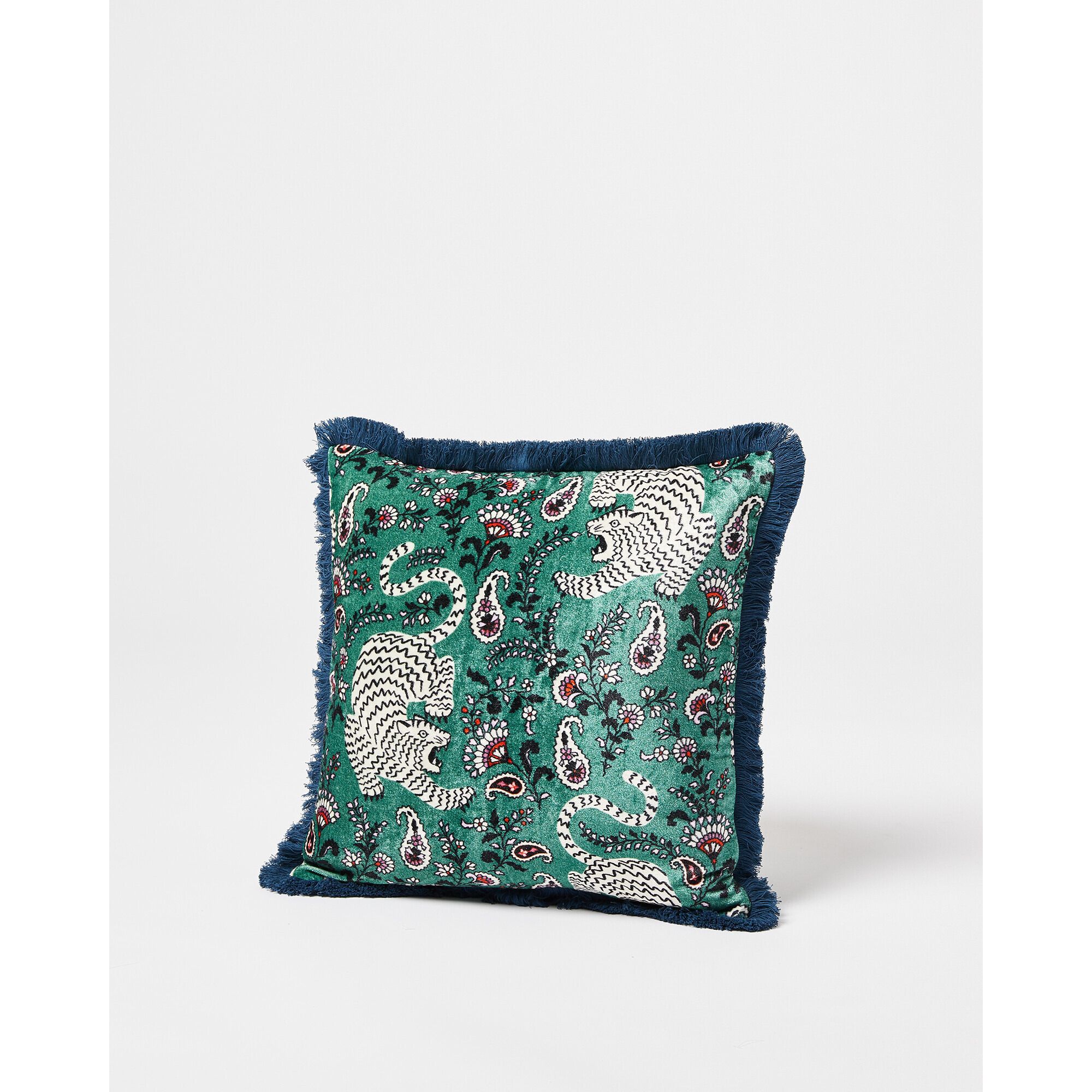 Tiger Velvet Green Cushion Cover