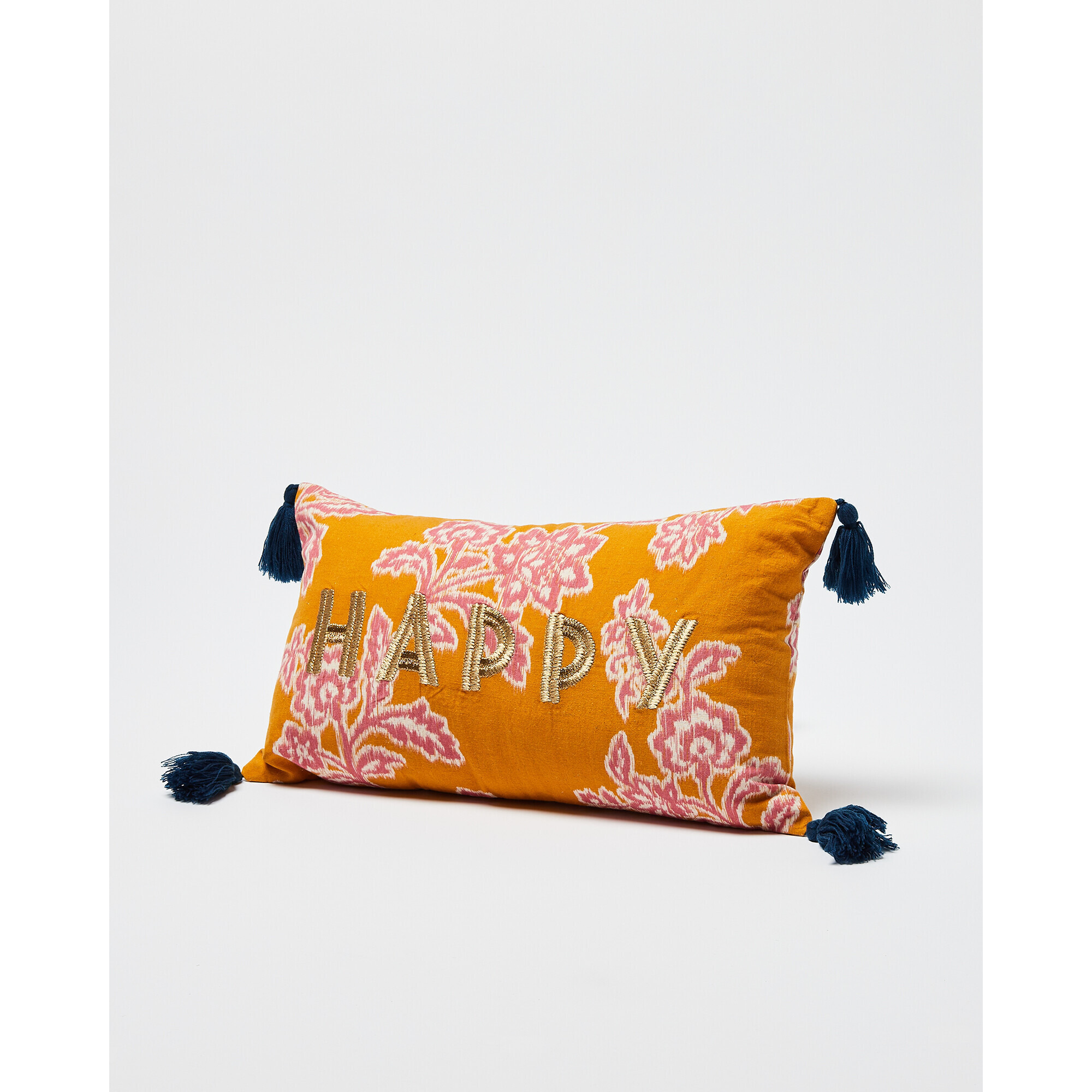 Happy Yellow Embroidered Cushion Cover