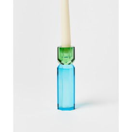 Faceted Blue & Green Crystal Candlestick Holder