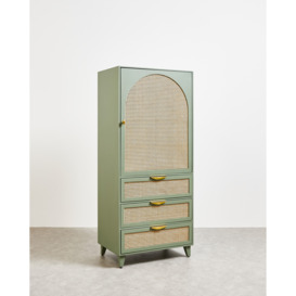 Bue Sage Green Mango Wood & Rattan Wardrobe