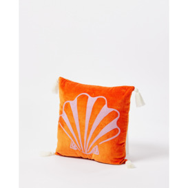 Embroidered Shell Orange Velvet Cushion Cover