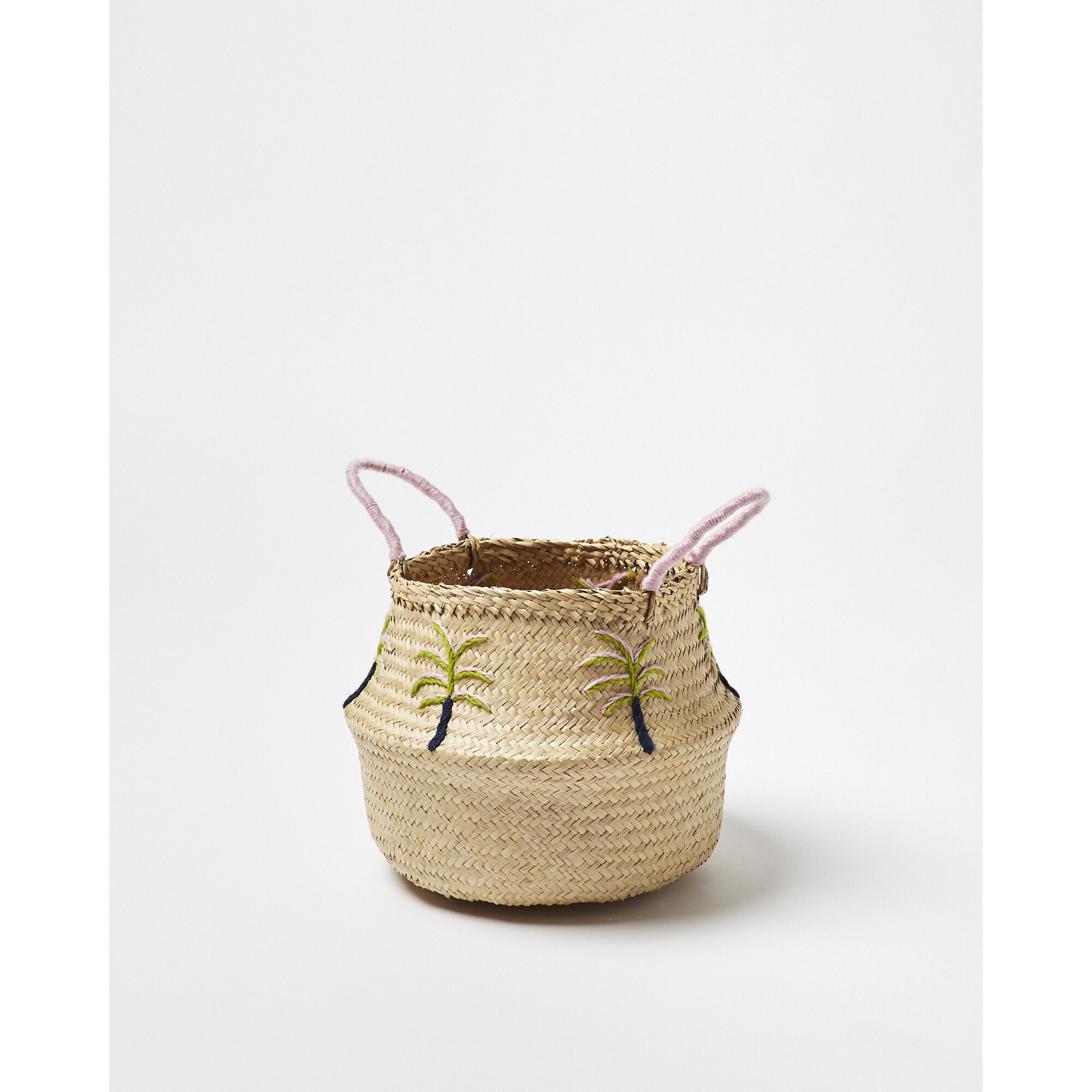 Embroidered Palm Seagrass Basket Small