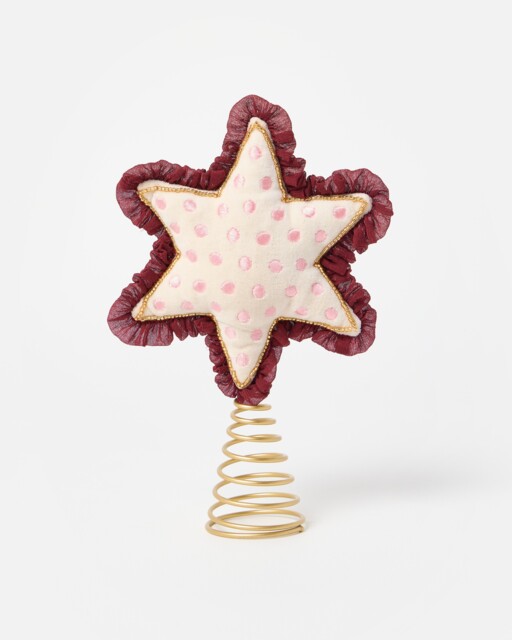 Burgundy Polka Dot Star Christmas Tree Topper