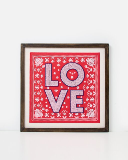 Red & Pink Paisley Love Beaded Wall Art