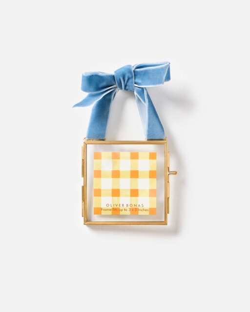 "Gold Tone Brass Mini Bow Hanging Photo Frame 3x3"""