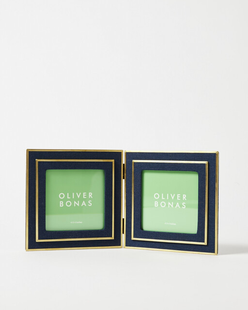 "Linen Blue Double Square Photo Frame 4x4"""