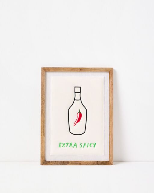 Extra Spicy Cream Embroidered Framed Wall Art