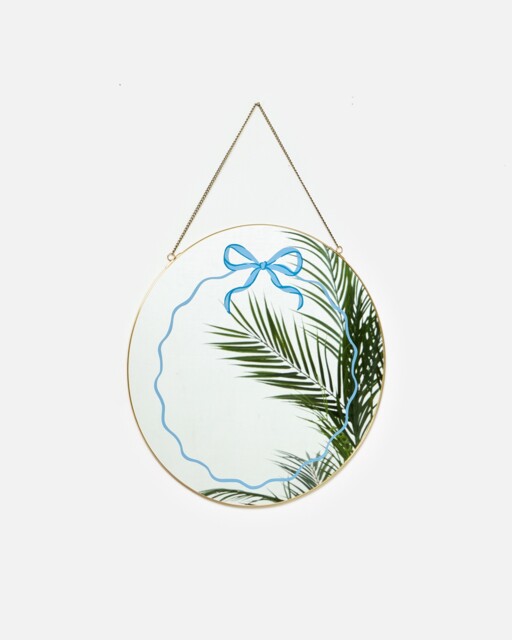 Painted Bow Hanging Round Mirror