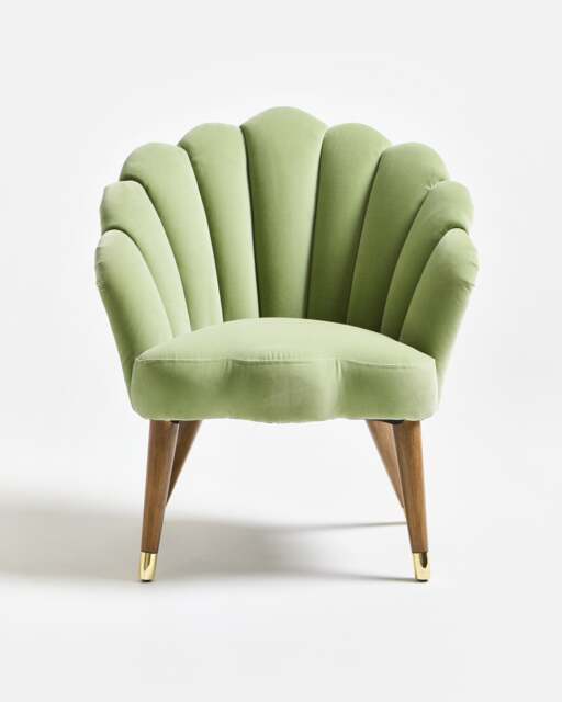 Flora Scalloped Light Green Velvet Armchair