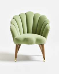 Flora Scalloped Light Green Velvet Armchair