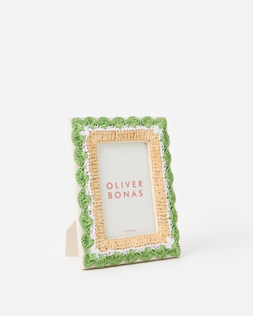 "Green & Cream Raffia Photo Frame 4x6"""