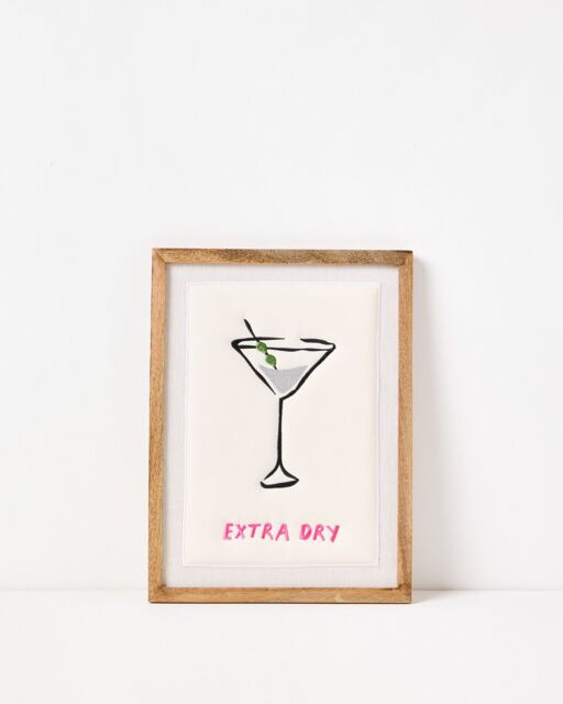 Extra Dry Cream Embroidered Framed Wall Art