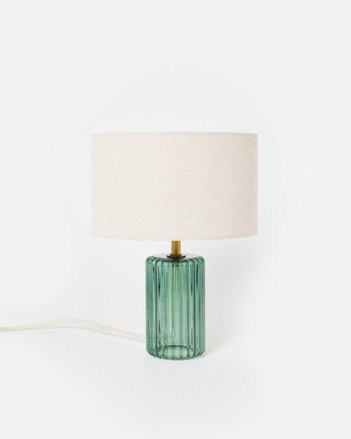 Sarie Green Ribbed Glass Table Lamp & Shade