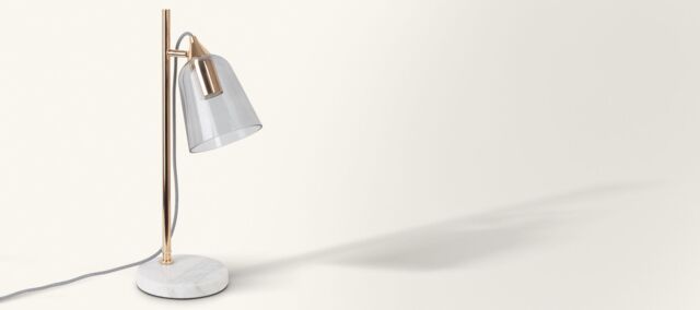 Grey Glass Shade Marble Desk Table Lamp by Oliver Bonas