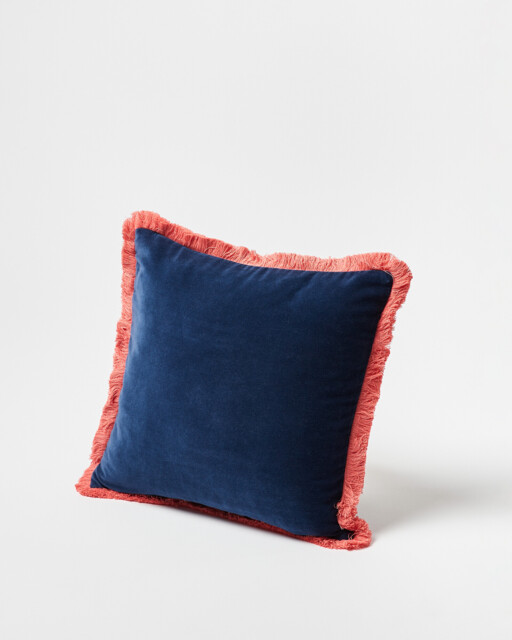 Issey Velvet Fringed Ink Blue Cushion Cover 45x45cm