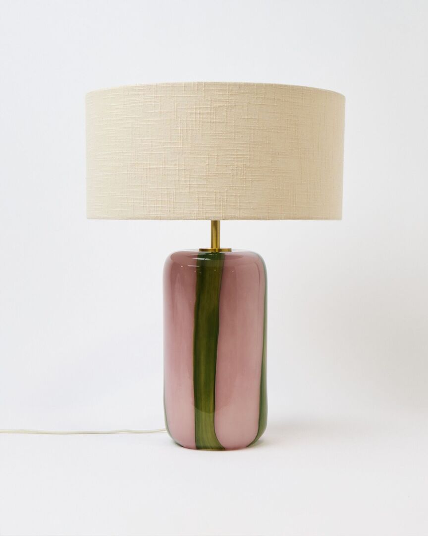 Clara Pink Green Stripe Glass Desk Table Lamp by Oliver Bonas