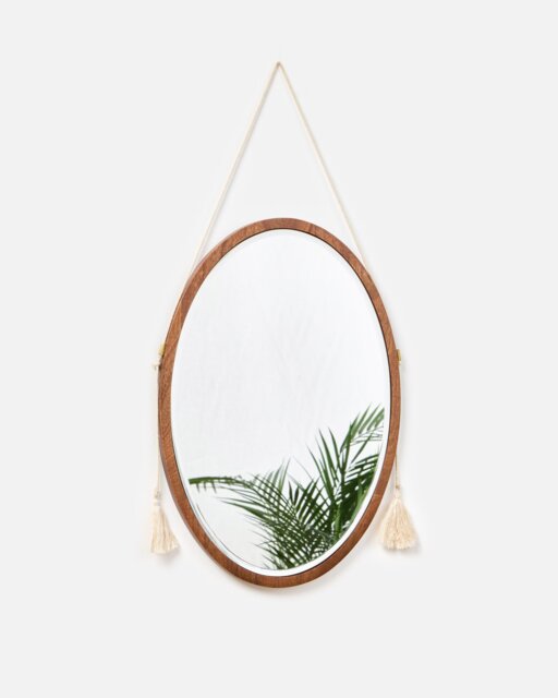 Wooden Oval Tassel Wall Mirror