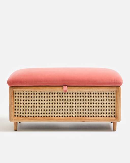 Loha Rose Velvet & Rattan Ottoman