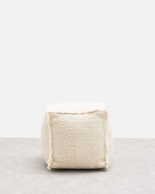 Issey White Boucle Fringed Pouffe Footstool